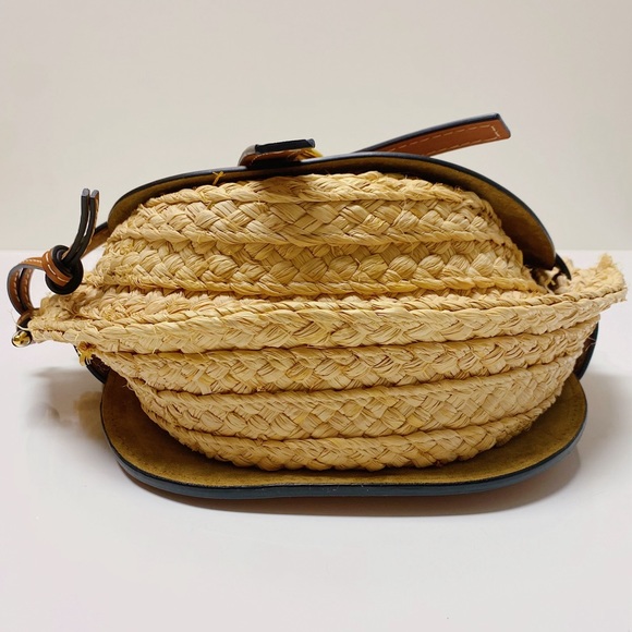 Loewe Gate Cognac Tan Leather Brown Woven Raffia Top Handle Bag Spain - Picture 6 of 9